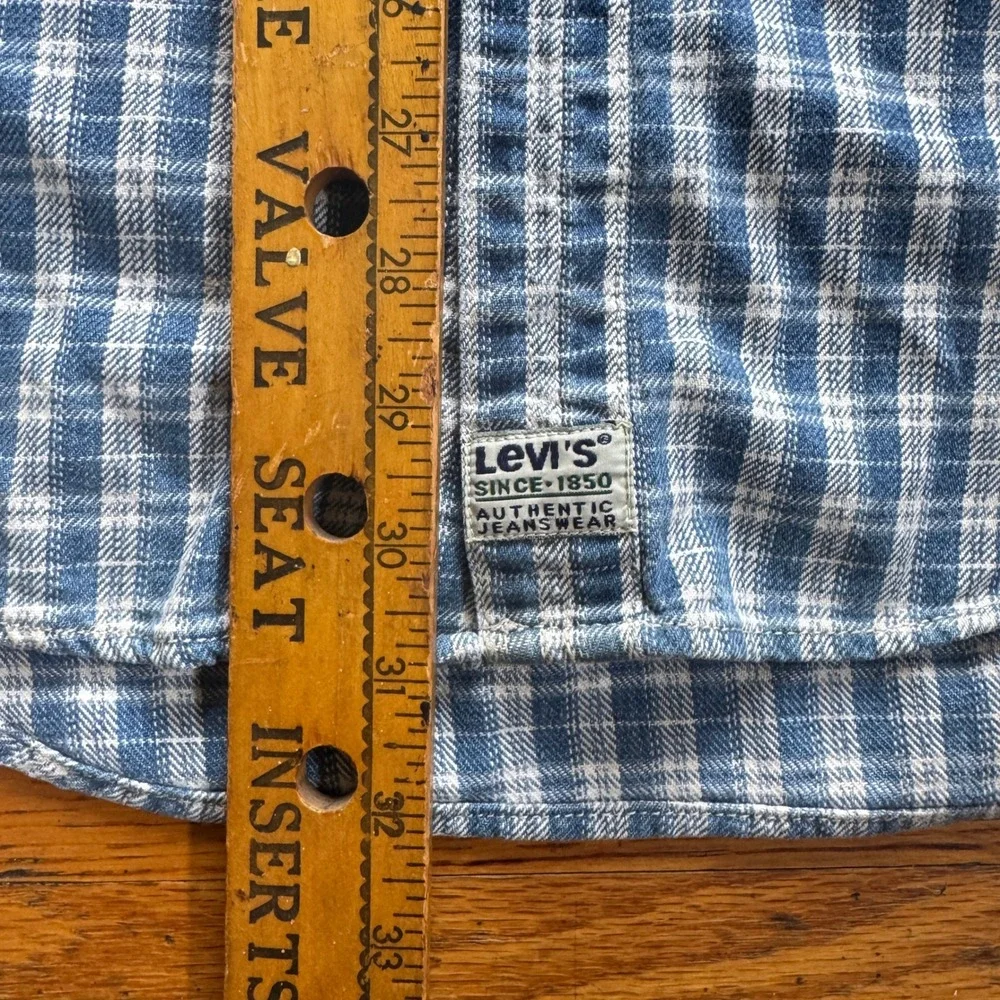 Levis Mens Blue White Plaid Cotton Flannel Button Down Shirt Long Sleeve Size L‎